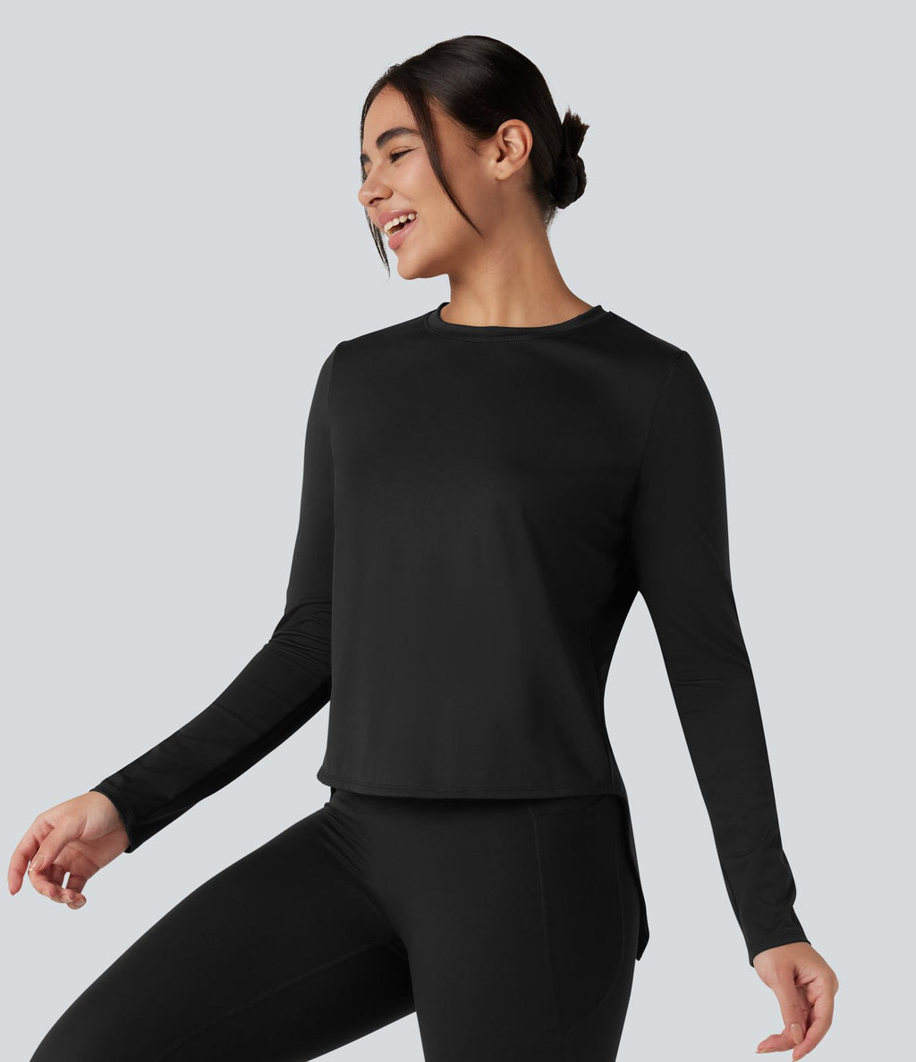 Top de sport running col rond mesh contrastant liens dans le dos manches longues