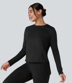 Top de sport running col rond mesh contrastant liens dans le dos manches longues