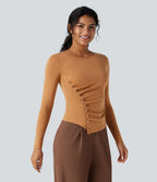 T-shirt tailleur col rond ourlet asymétrique manches longues