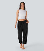 Pantalon décontracté fuselé à taille moyenne avec cordon et poches