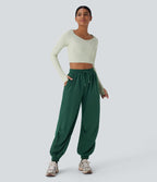 Jogging de running taille haute avec poches et cordon de serrage