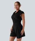 Chemise décontractée manches courtes froncée