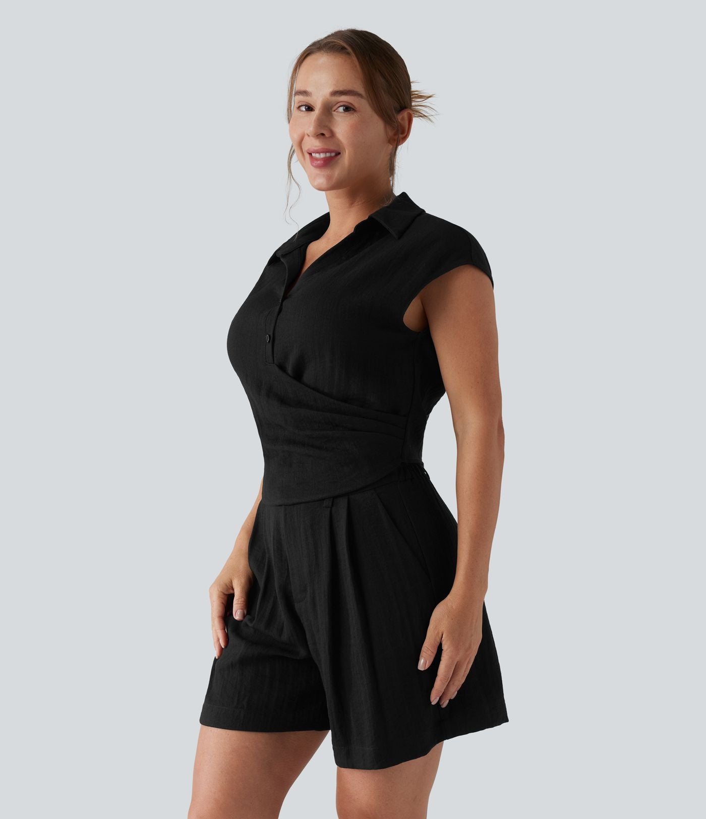 Chemise décontractée manches courtes froncée