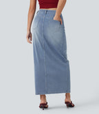 Halara Flex™ Jupe en Jean longue décontractée extensible délavé taille moyenne avec fente et multiples poches