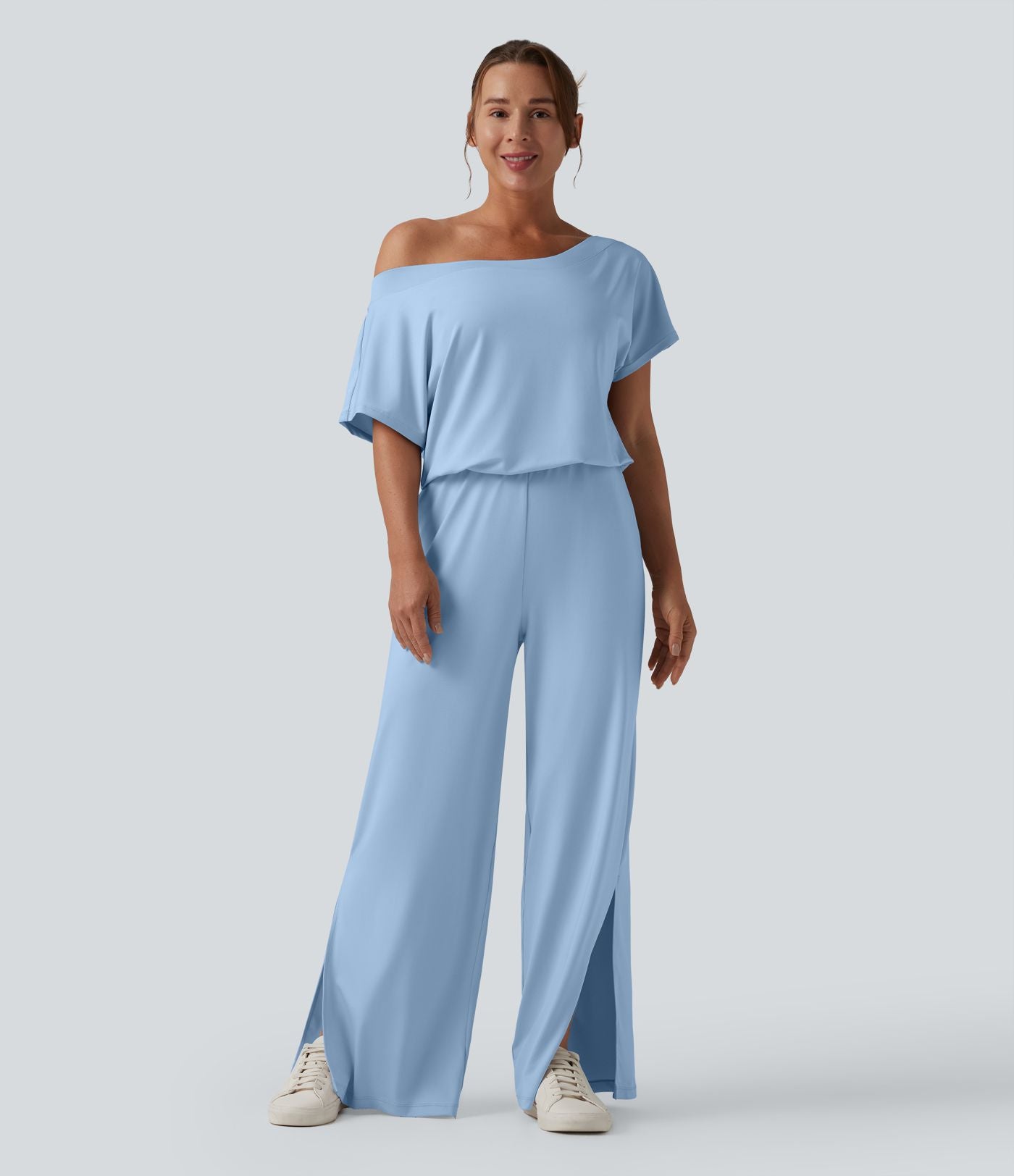 Combinaison casual asymétrique manches courtes avec poches et fente - Easy Peasy