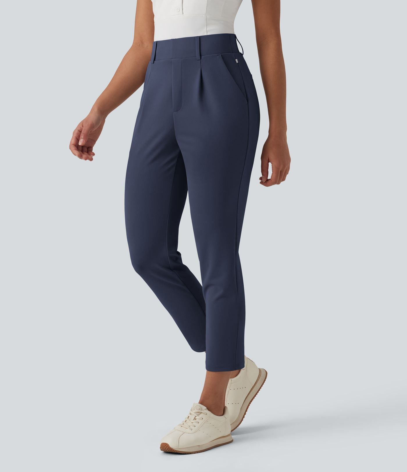 Pantalon de golf fuselé crêpe taille haute avec poches