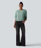 Top casual relaxed col rond à manches chauve-souris
