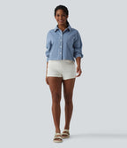Halara Flex™ Chemise en denim col classique manches longues avec poche