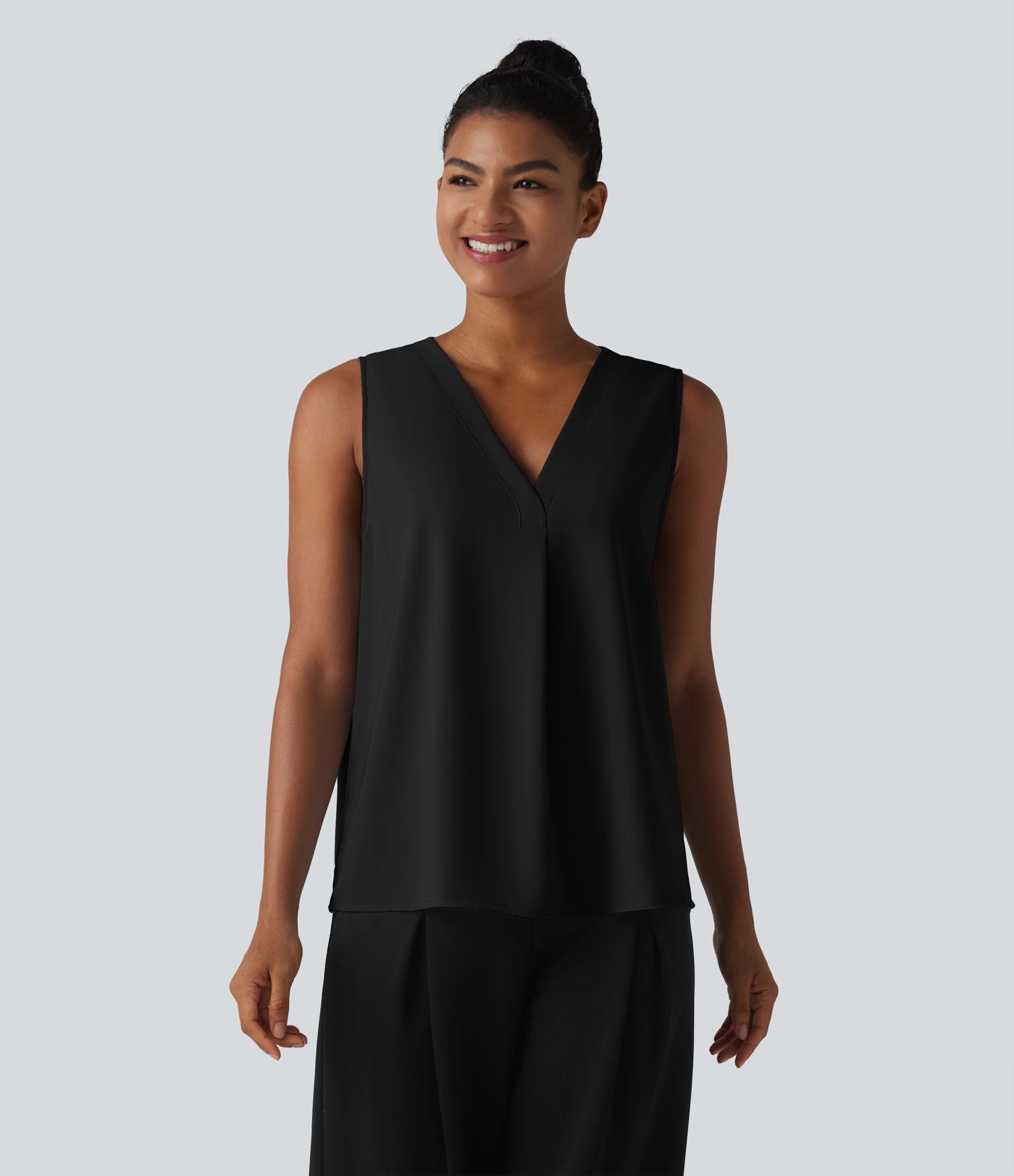 Blouse esprit bureau oversize défroissage facile, sans manches et col V