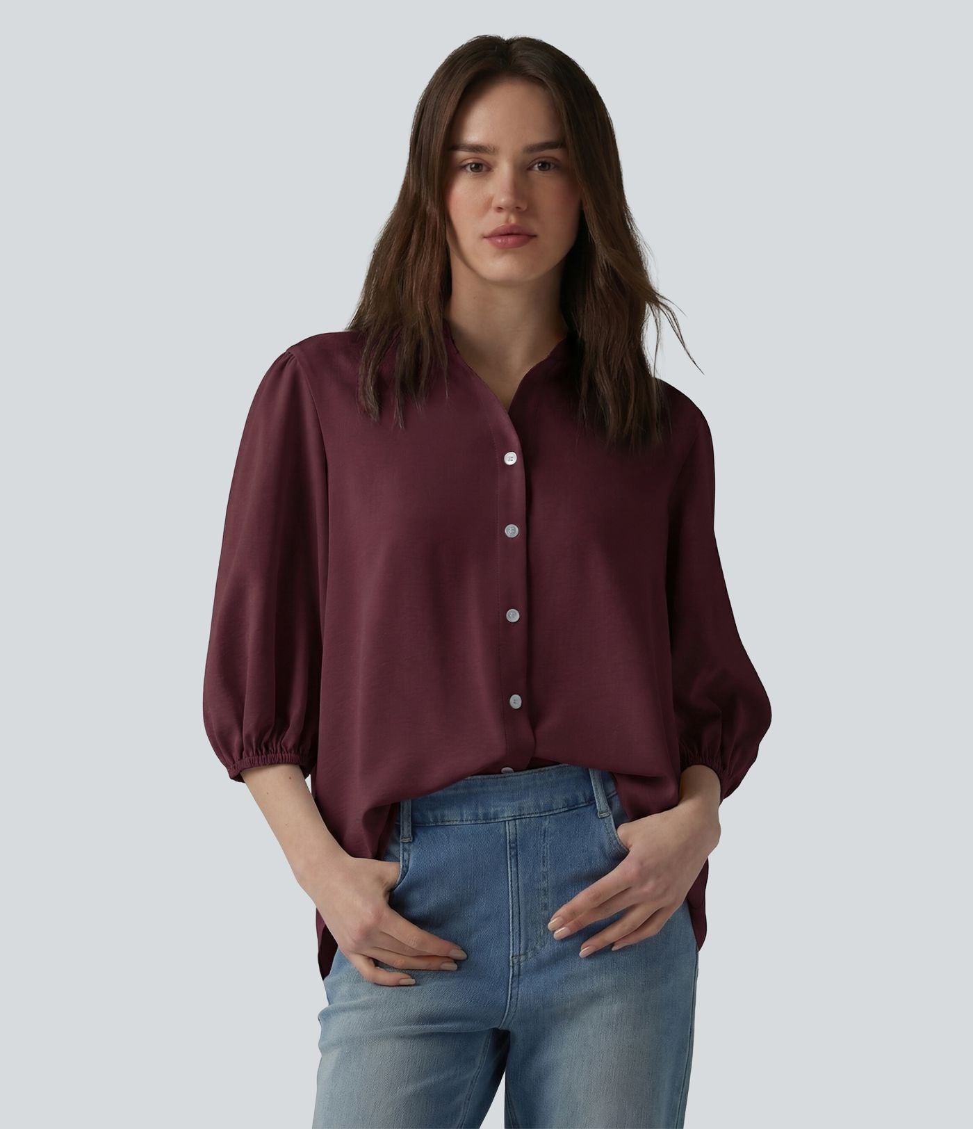 Chemise décontractée manches 3/4 bouffantes
