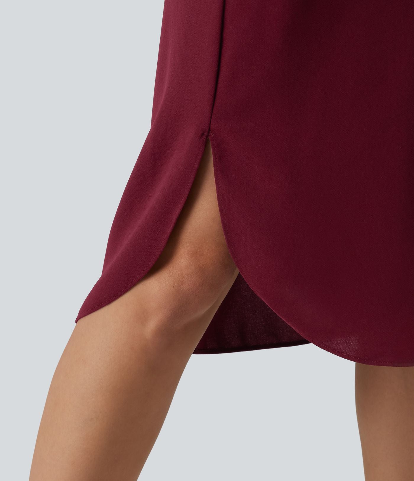 Robe-chemise midi de travail à manches courtes avec ceinture, ourlet arrondi et poches