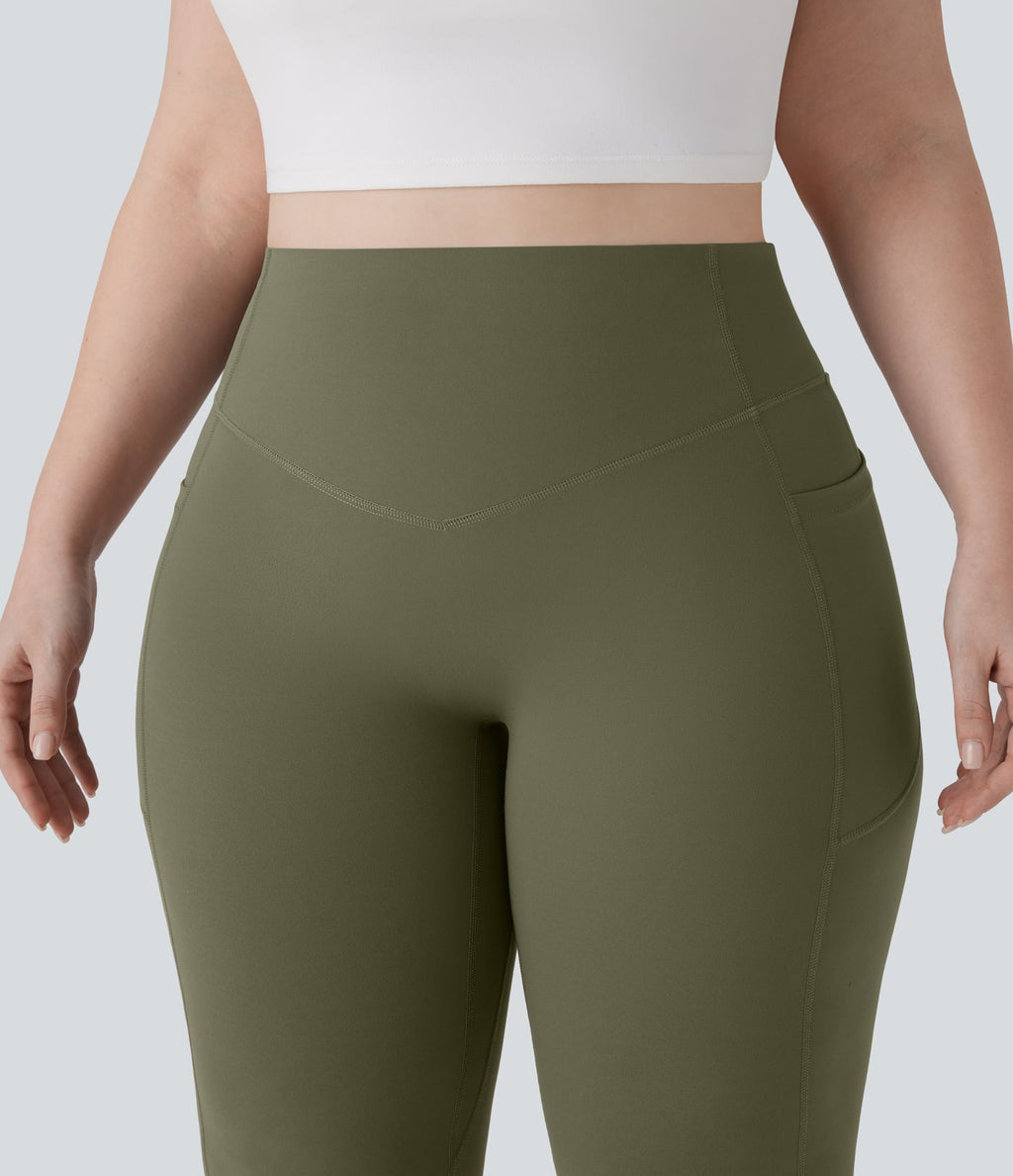 Pantalon de yoga à coupe bootcut gainant galbant taille haute grande taille avec effet scrunch et poches Halara UltraSculpt™