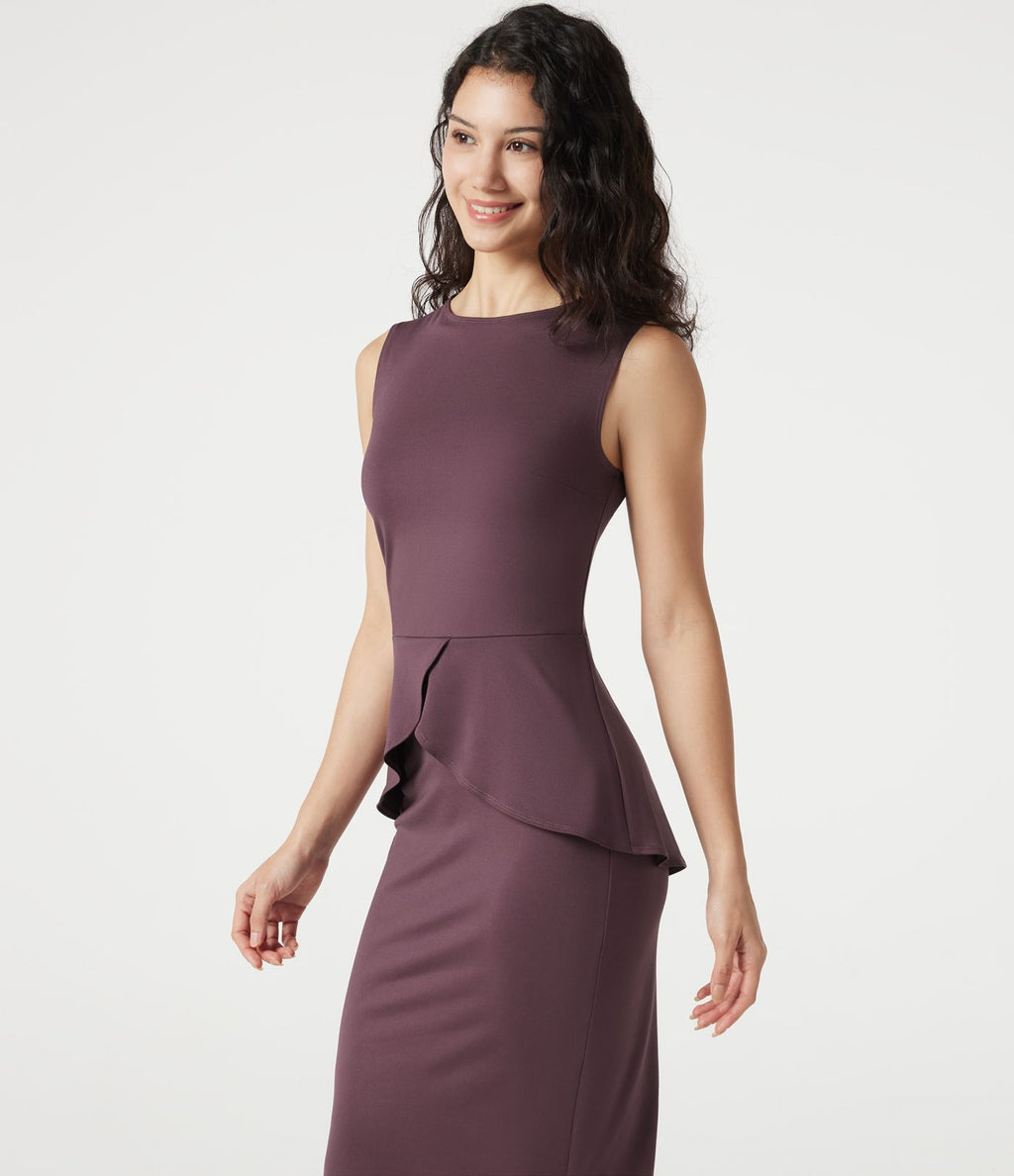 Robe tailleur midi sans manches col rond
