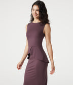 Robe tailleur midi sans manches col rond