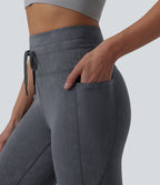 Legging casual 7/8 taille haute avec cordon de serrage et poches