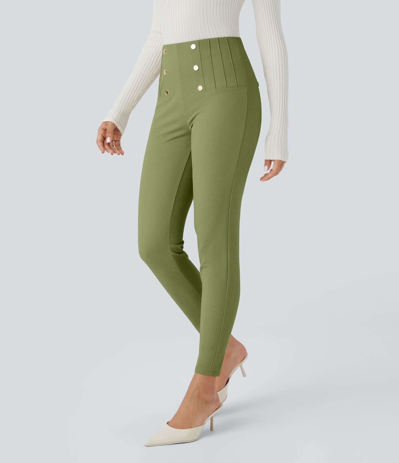 Pantalon tailleur skinny gainant taille haute à chevrons avec poches arrière zippées décoratives