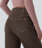 Halara Flex™ Jean large coloré taille haute croisée avec poches