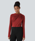 Cowl Neck Ruched Long Sleeve Slim Work Top