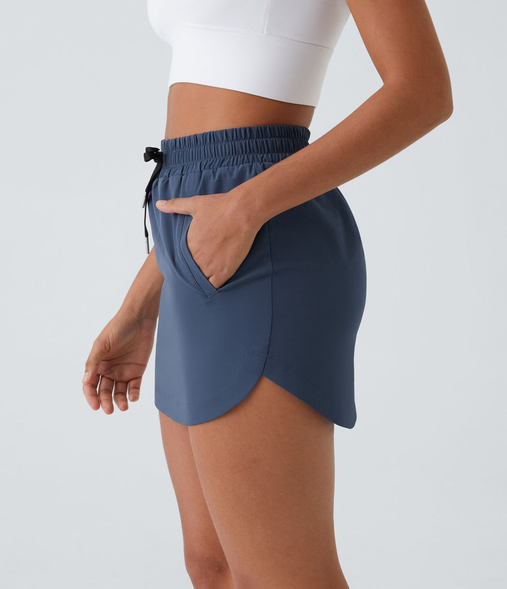 Mini-Jupe Golf Taille Haute Cordon de Serrage Poches Latérales Ourlet Courbé 2 en 1