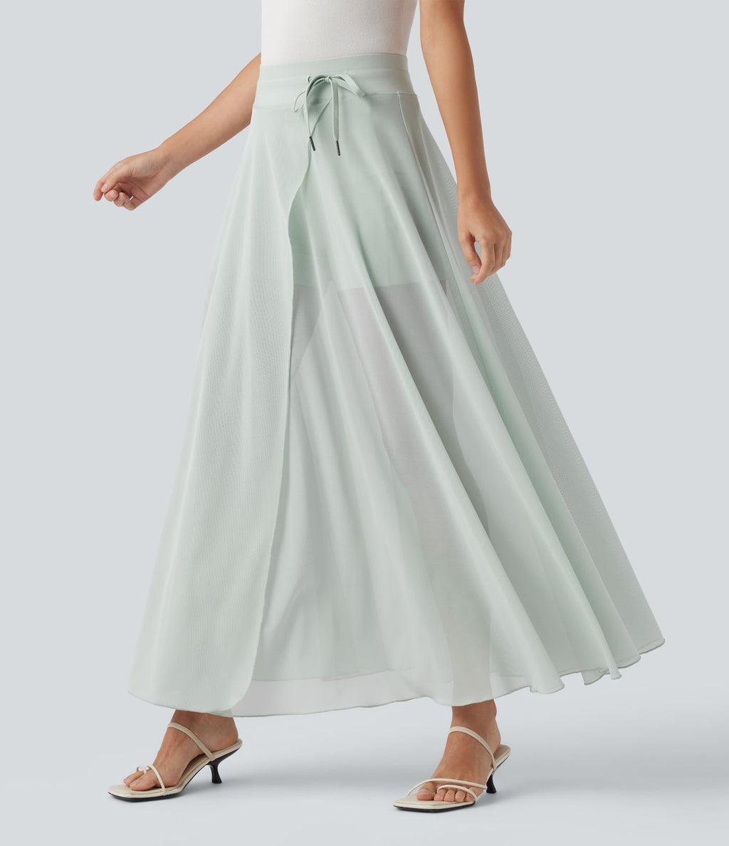 Jupe longue fluide 2-en-1 taille haute avec empiècements en résille