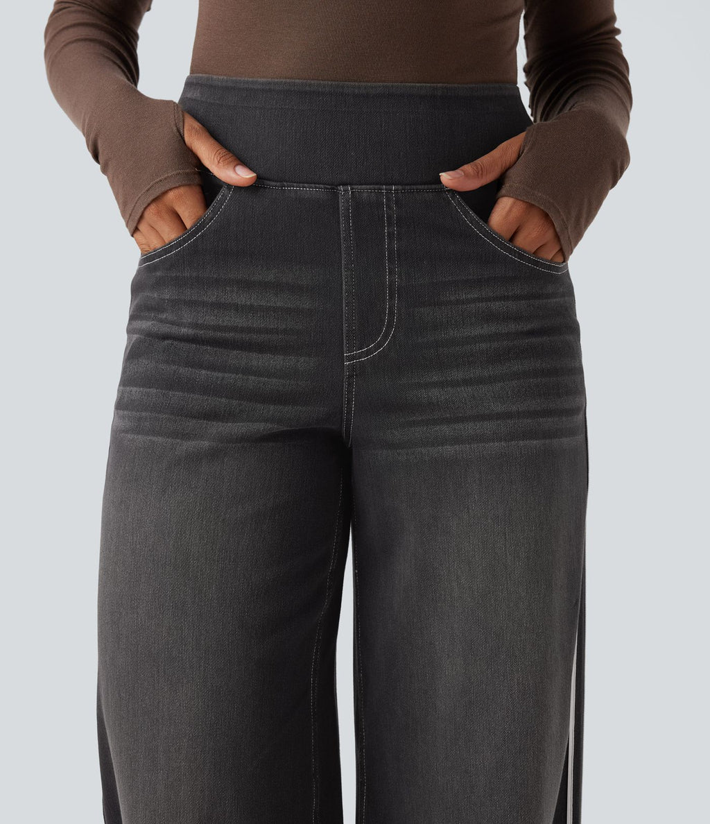 Halara Flex™ Jean large fluide délavé taille haute à rayures avec poches