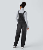 Salopette décontractée Halara Flex™ en denim extensible délavé, col V et poches latérales