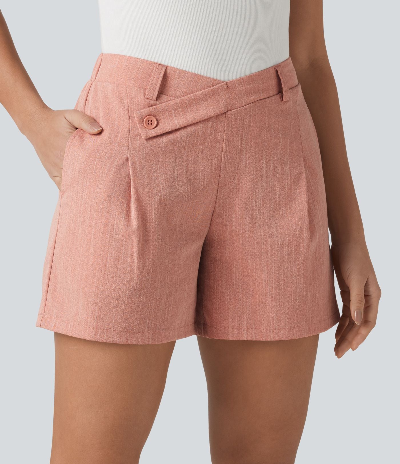 Short tailleur baggy asymétrique taille mi-haute aspect lin 12,5 cm avec poches