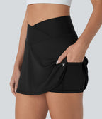 Jupe de tennis mini évasée Softlyzero™ QuickDry taille haute croisée avec short intégré galbant les fesses et poches