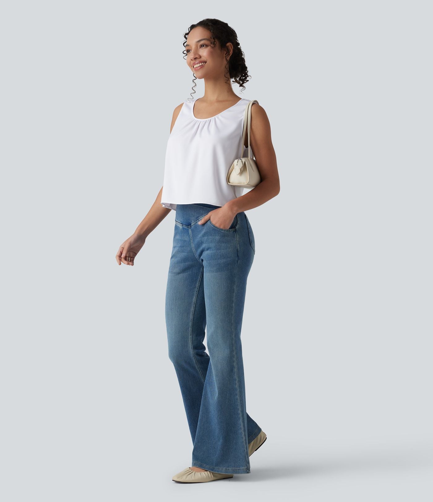 Débardeur casual satin col rond échancré