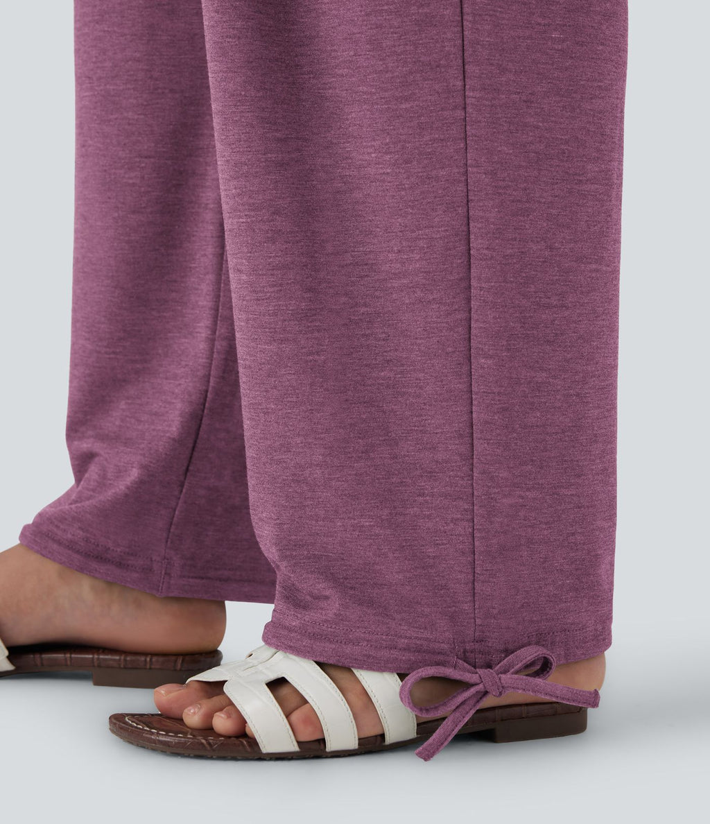 Pantalon de jogging décontracté à taille haute croisée avec poches latérales et cordon de serrage