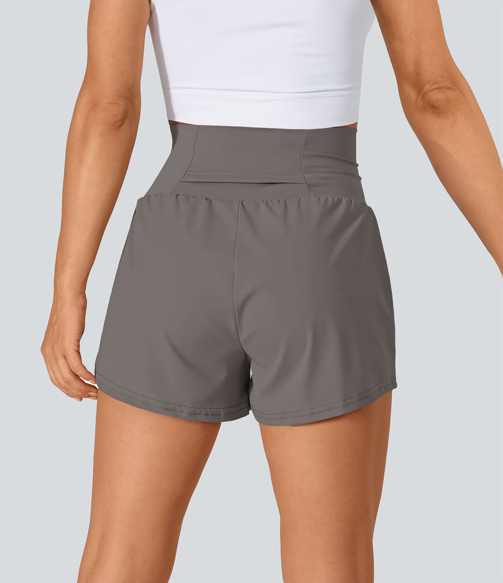 Short 7,5cm Yoga 2 en 1 Super Taille Haute Poches Arrière Poches Cachées Latérales