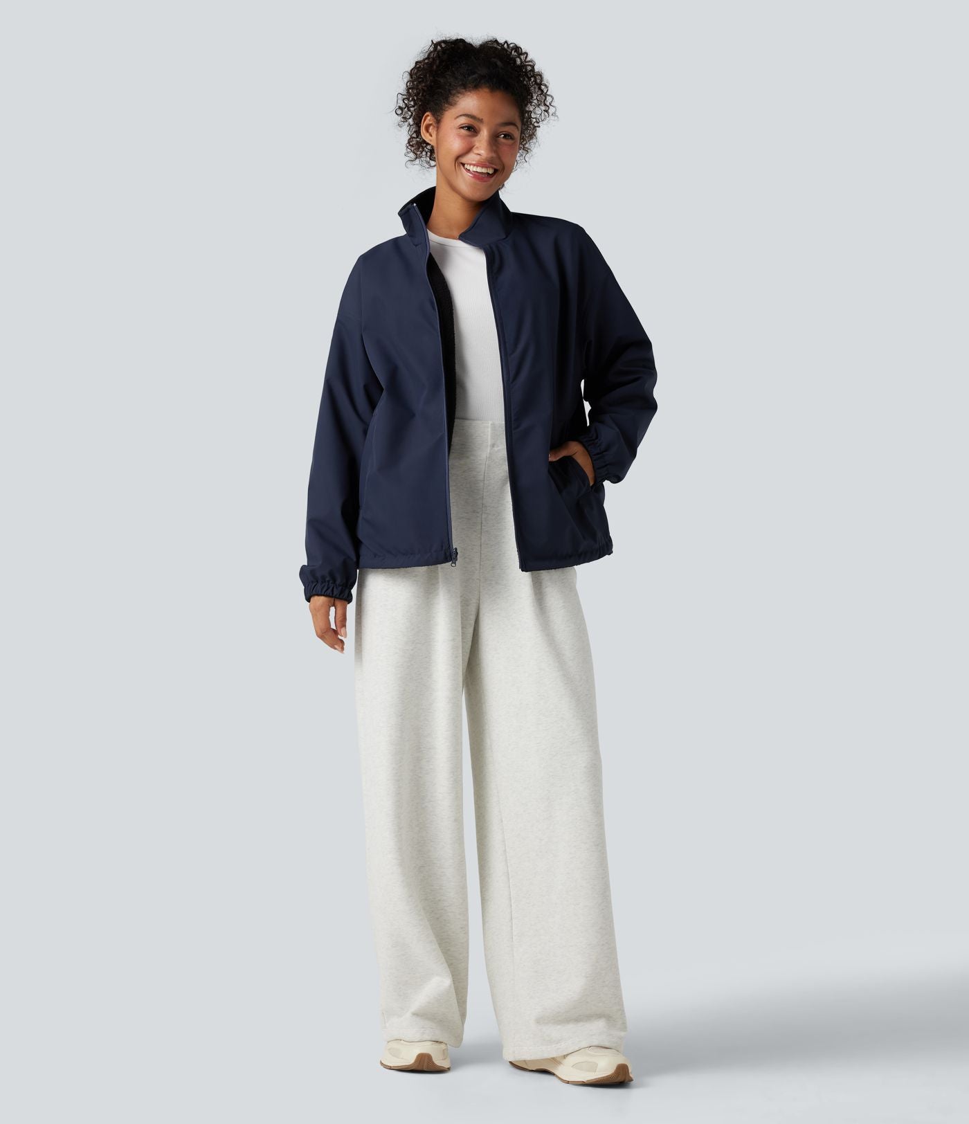 Veste polaire randonnée réversible col montant fermeture éclair manches longues avec poches (Deux looks en un)