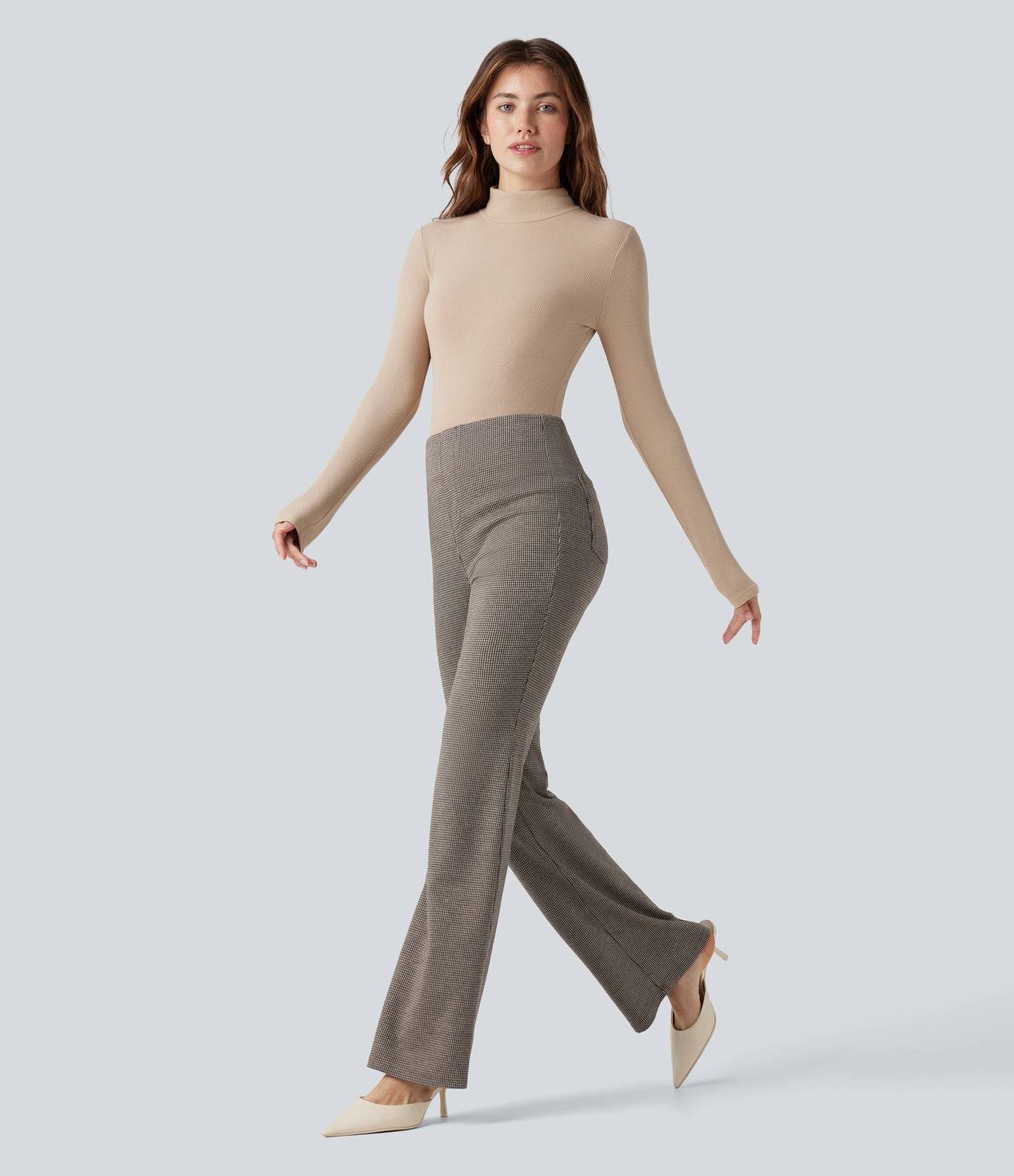 Halara Flex™ Pantalon tailleur évasé pied-de-poule taille haute avec poches