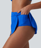 Bas de bikini 2-en-1 taille haute ourlet asymétrique avec poches