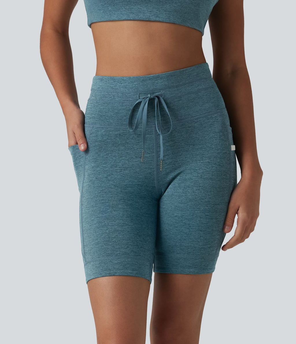 Short cycliste de yoga Halara UltraSculpt™ chiné, taille haute, cordon de serrage, séchage rapide, 17,5 cm, avec poches