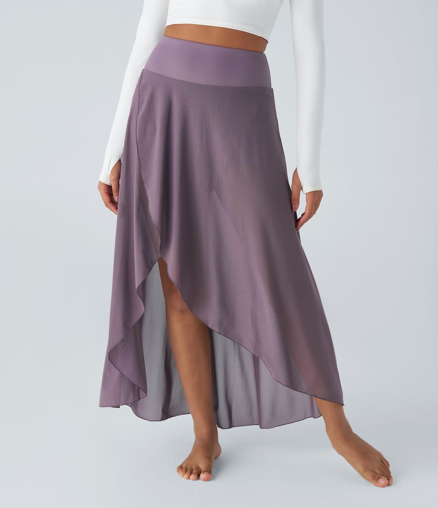 Jupe Longue Fluide Taille Haute à Volants 2 en 1 Poche Latérale Évasée en Mesh Casual Quotidien