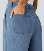 Jean carotte 7/8 casual délavé Halara Flex™ taille mi-haute avec poches