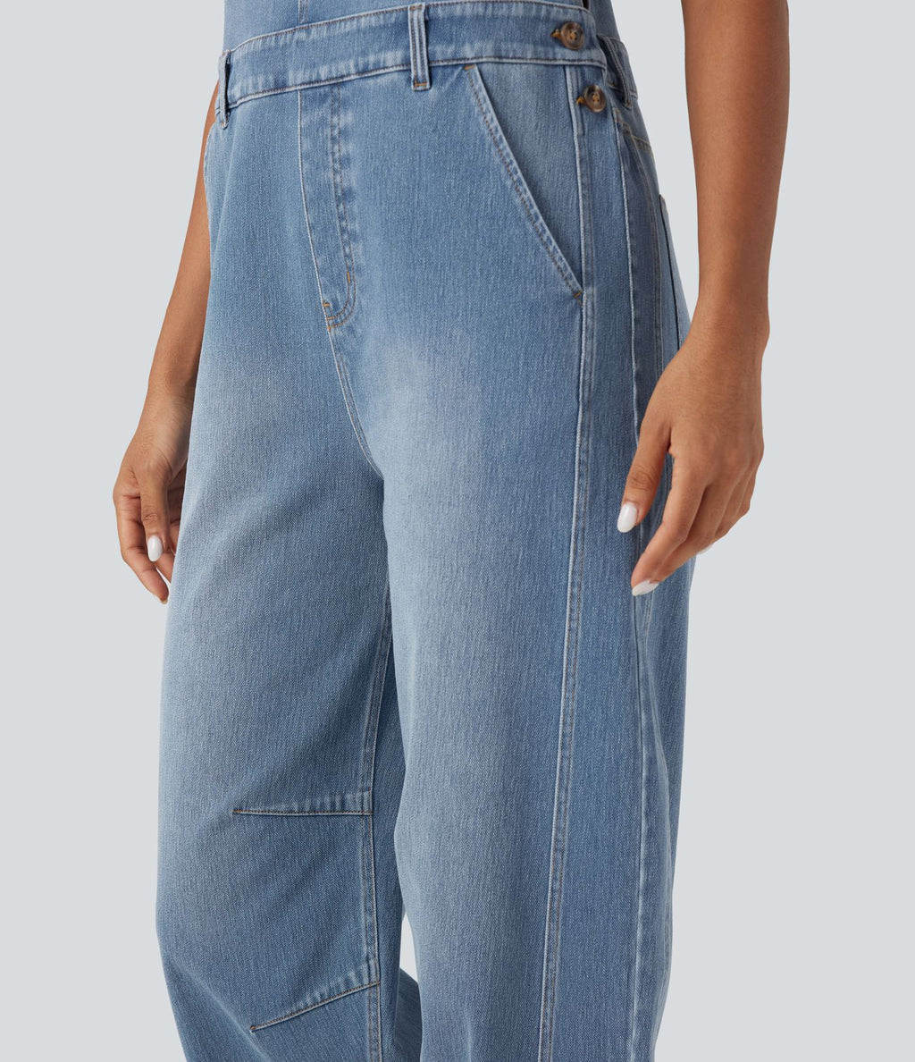Salopette denim Halara Flex™ 7/8 coupe barrel avec poches