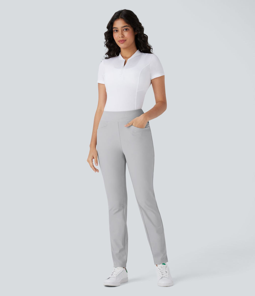 Pantalon de golf taille moyenne à séchage rapide avec multiples poches, fentes et coupe fuselée-Poche pour tee de golf-UPF40+