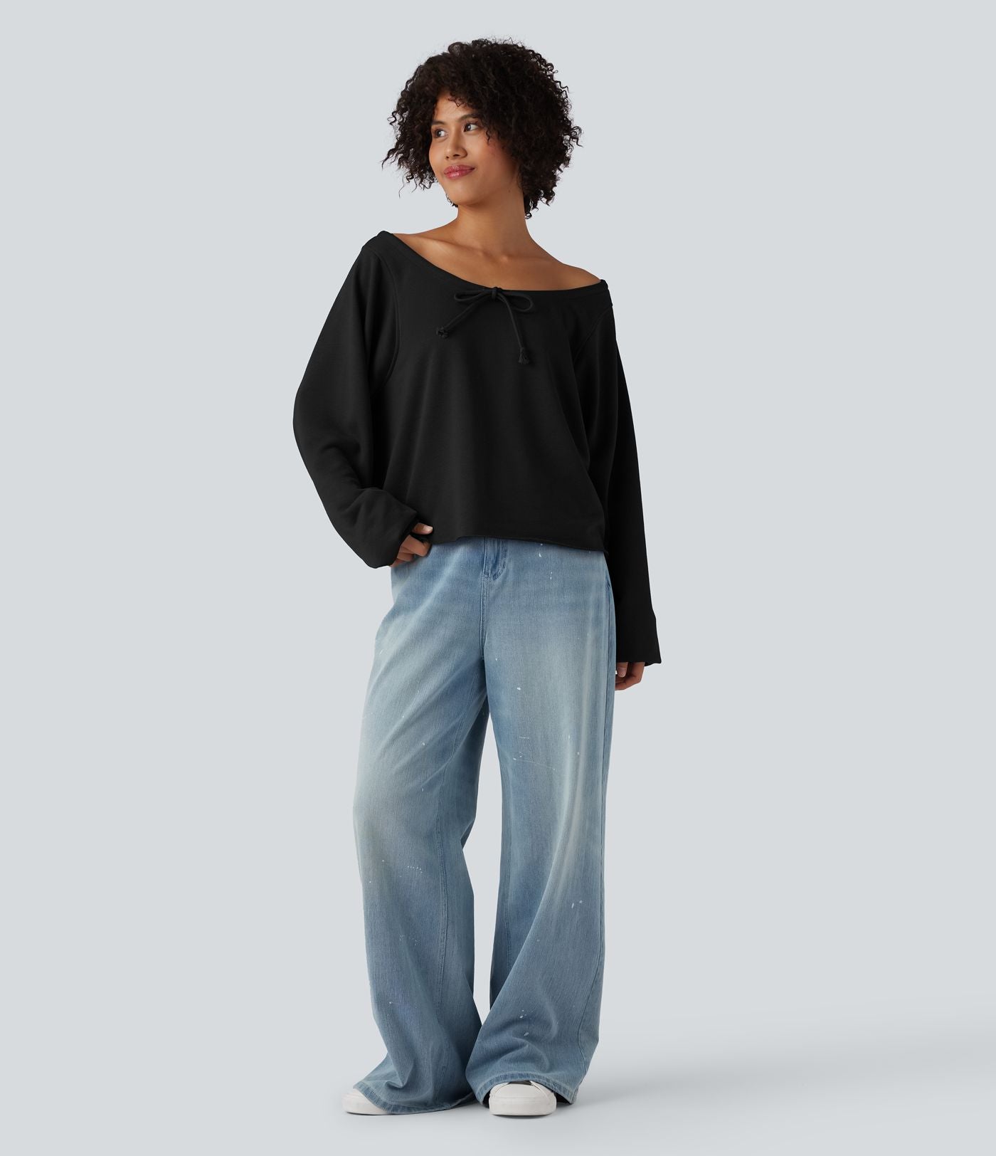 Sweat décontracté épaules dénudées manches longues