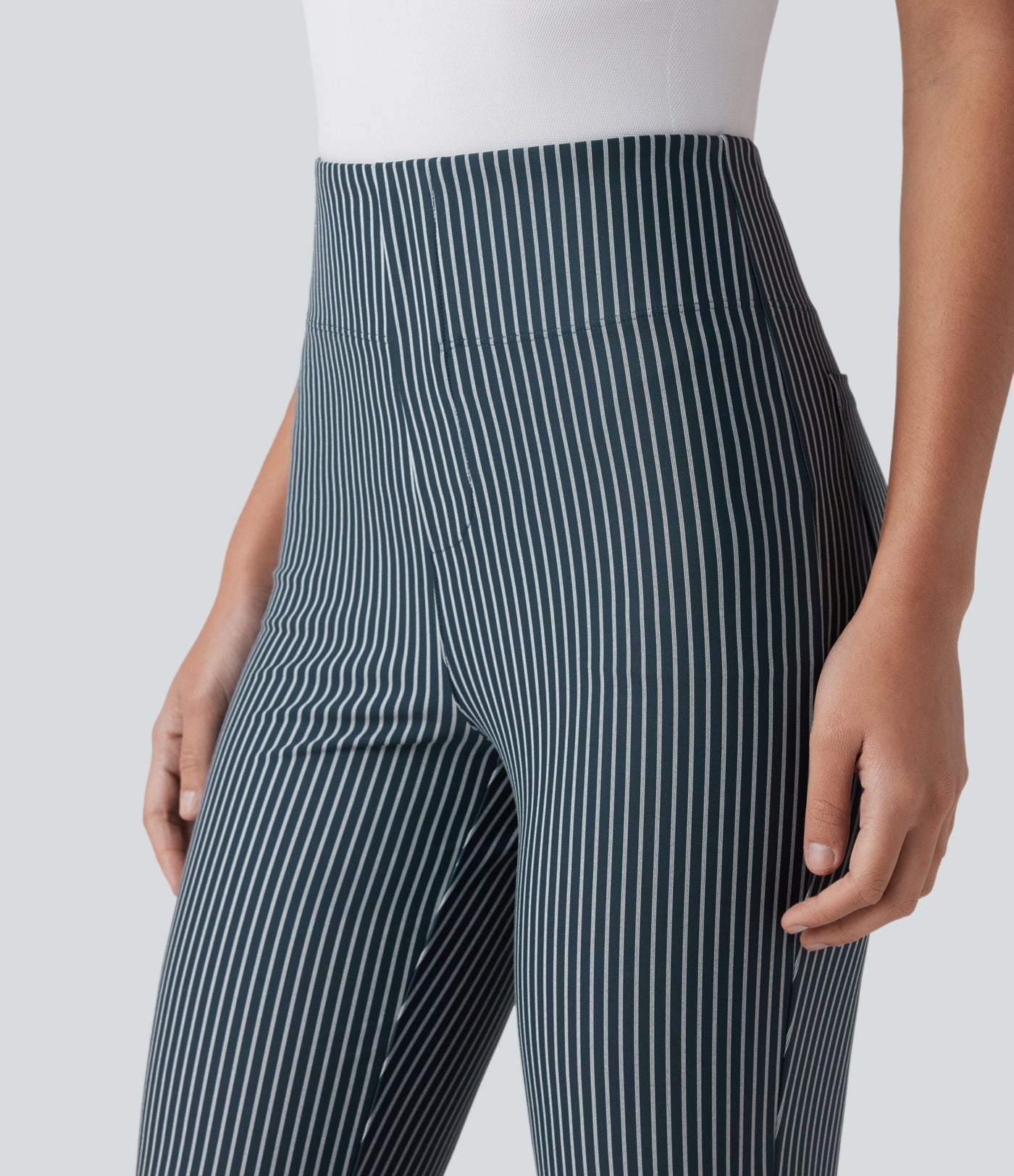 Pantalon de travail Halara Flex™ évasé à rayures, taille haute, avec poches