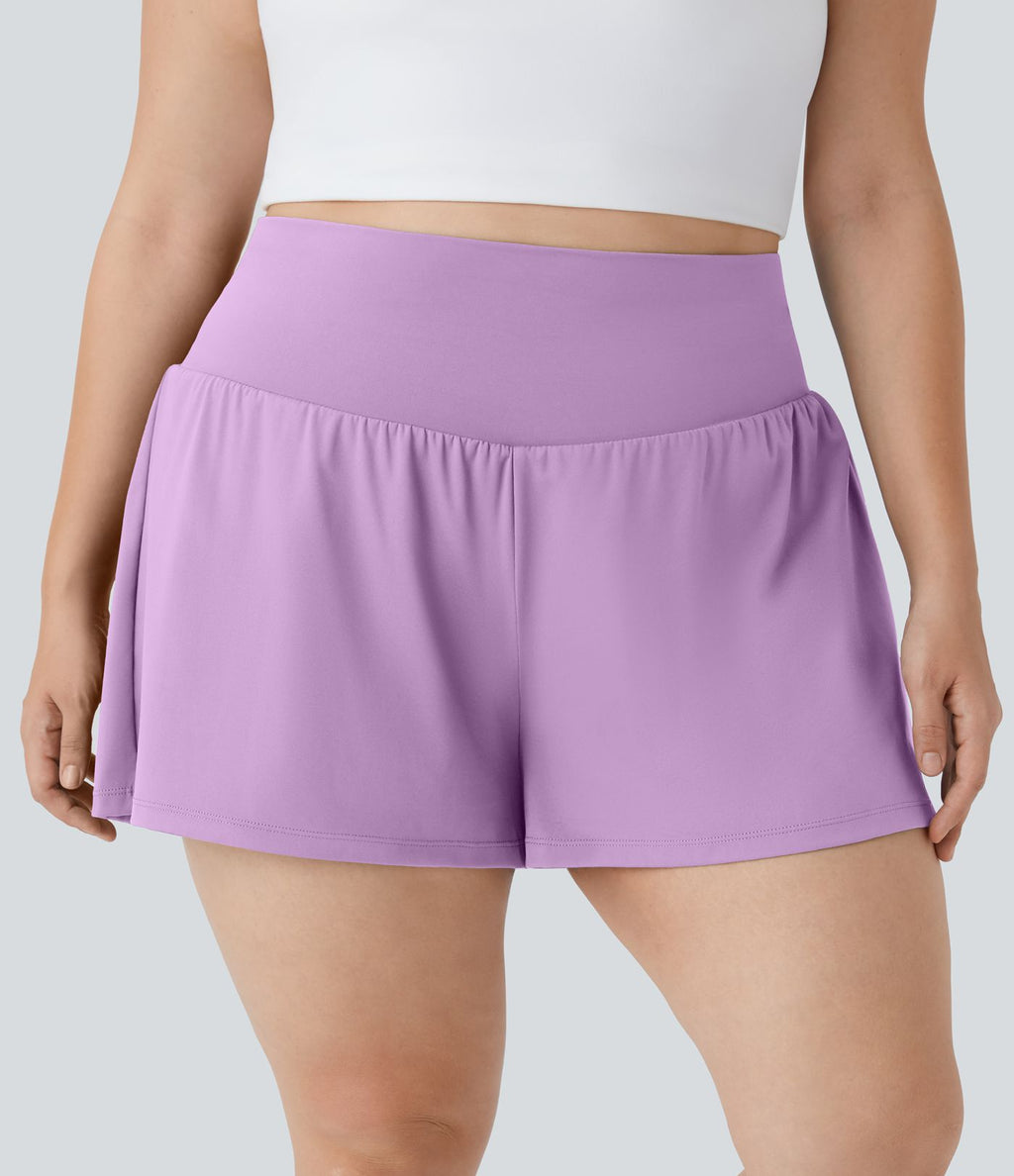 Short Yoga 10cm Plus Longue Taille Ultra Haute 2 en 1 Poche Arrière Poche Cachée Latérale Grande Taille