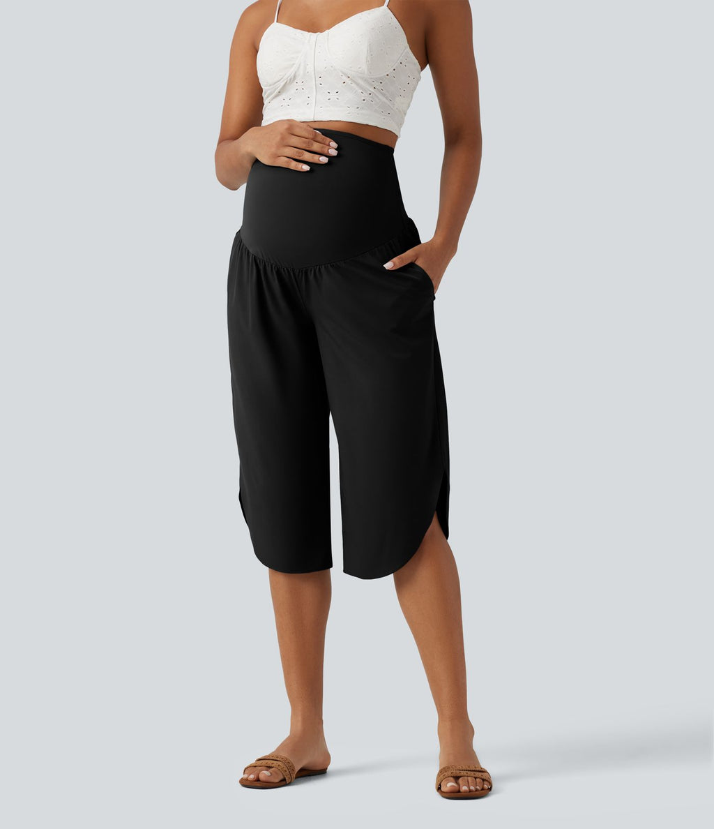 Pantalon corsaire de grossesse super taille haute en Breezeful™ à ourlet incurvé et séchage rapide avec poches