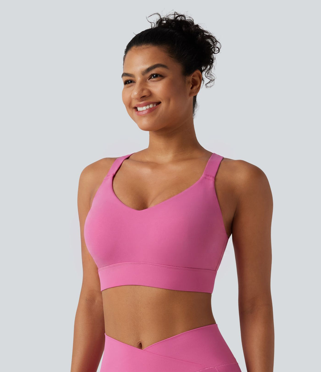 Haut brassière de sport Halara UltraSculpt™ maintien moyen col V, dos nu, bretelles croisées, coussinets amovibles, bonnets E à G
