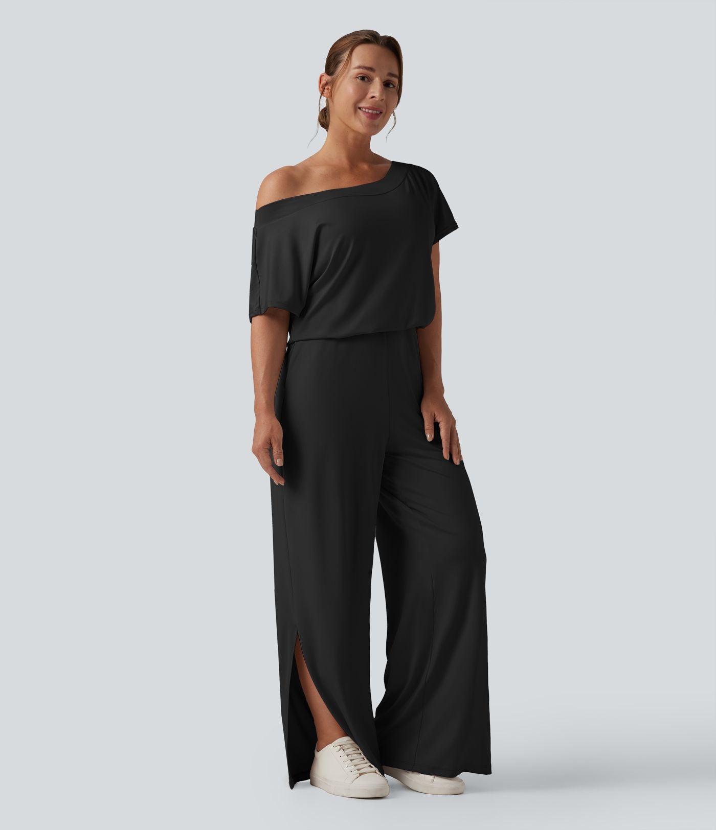 Combinaison casual asymétrique manches courtes avec poches et fente - Easy Peasy
