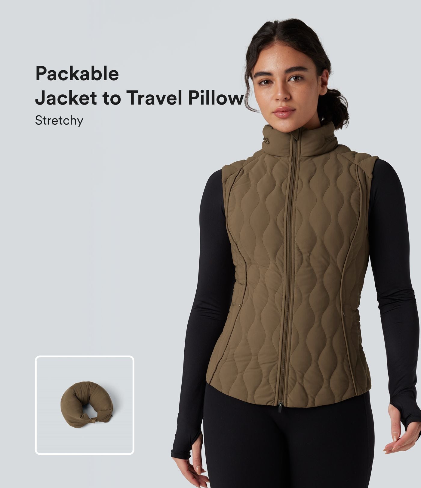 Gilet matelassé running PuffFlex col montant avec zip pliable avec poches