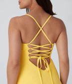 Softlyzero™ Robe-slip Sport 2-en-1 mini aérienne pour danse, effet fraîcheur, dos nu, laçage croisé et poches latérales