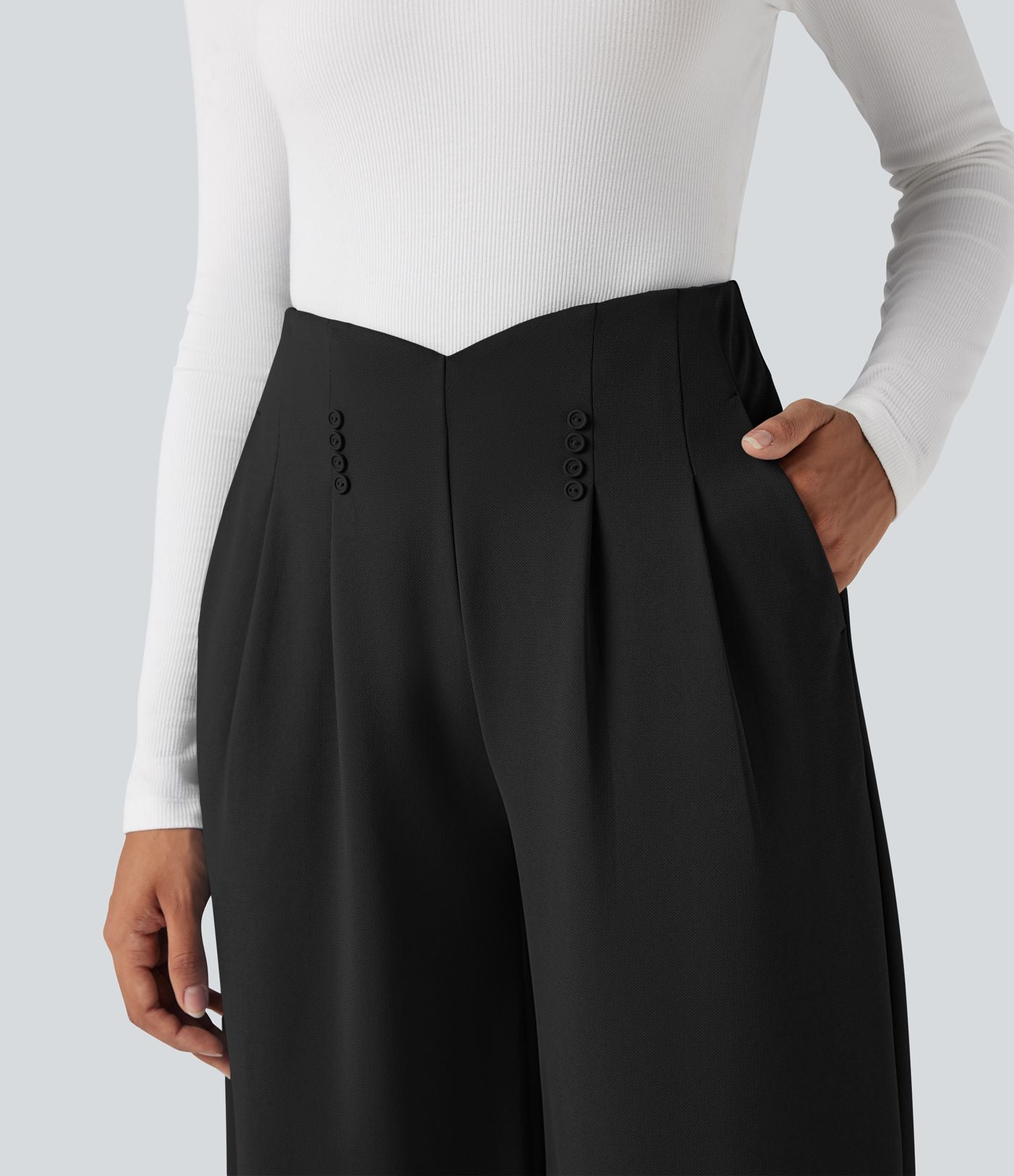 Pantalon tailleur large taille haute en crêpe avec poches Halara Flex™