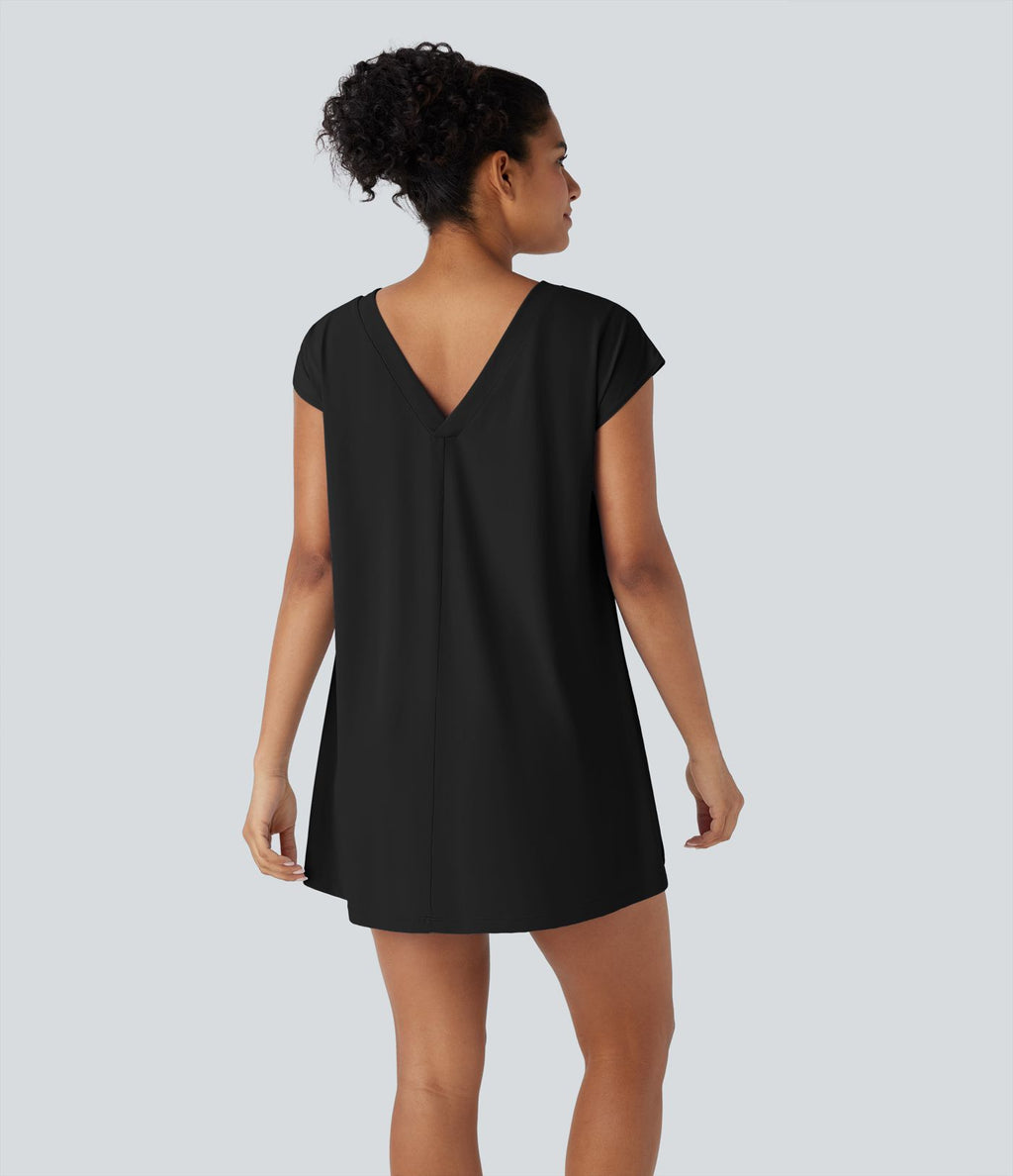 Cache-maillot décontracté à col V avec fente, à effet frais InstantCool, protection solaire UPF50+