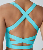 Débardeur yoga court SoftlyZero™ Airy col carré dos nu bretelles croisées effet frais InstantCool, bonnets A-C, protection solaire UPF50+